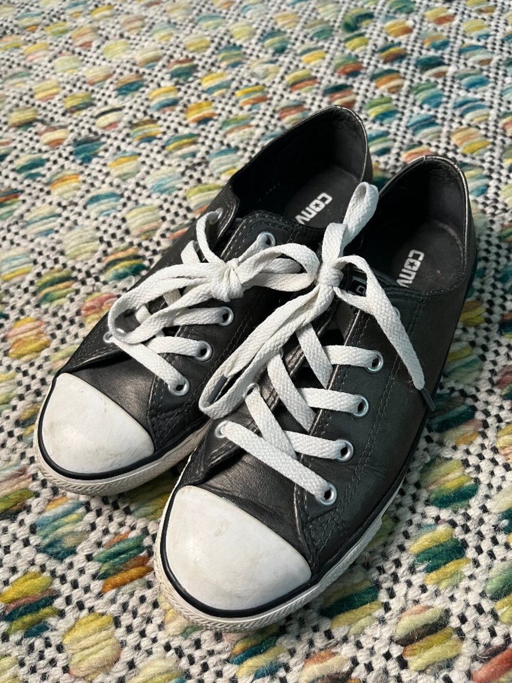 Converse Chuck Taylor All Star Slim Metallic Black Leather Low Top Sneakers - Picture 2 of 3